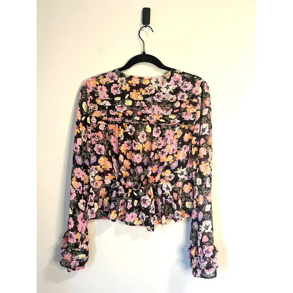 Free People Maybel Floral Ruffle Crop Top Women's Size Small